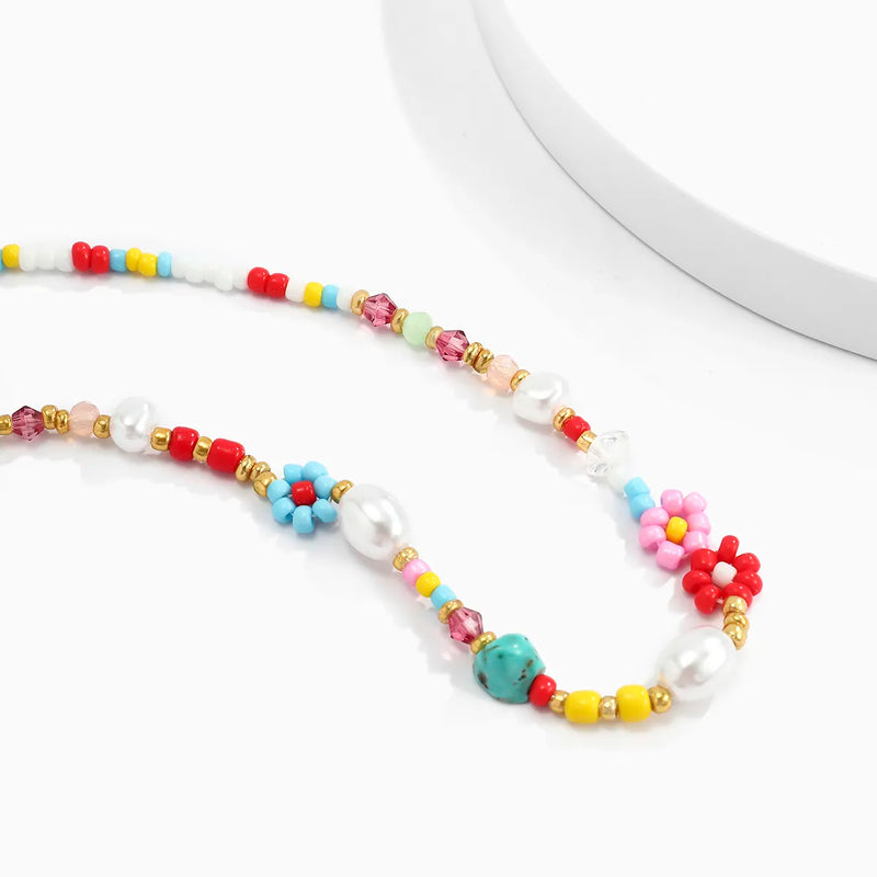 Baroque Simulated Pearls Cute Flowers Colorful  Necklace