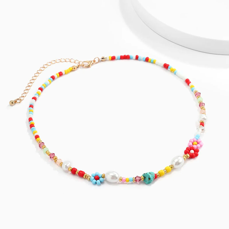 Baroque Simulated Pearls Cute Flowers Colorful  Necklace