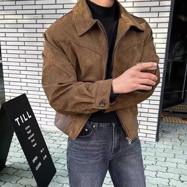 Elegant Solid Brown Coat  New Zipper Short Jacket Streetwear