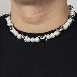 Punk Imitation Pearl Thorns Chain Necklace