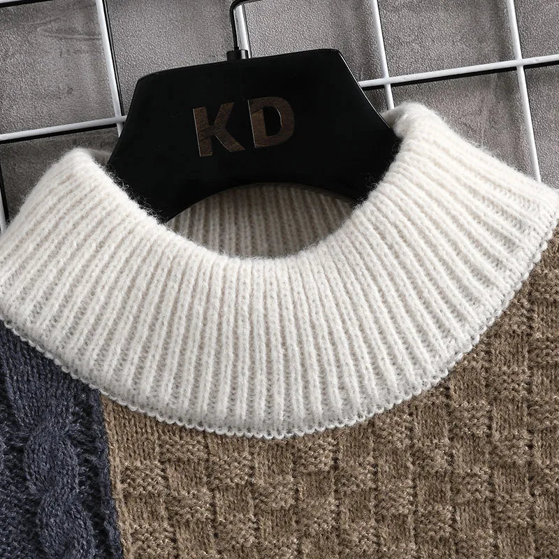 Sweater Warm Fashion Stitching Pullover Round Neck