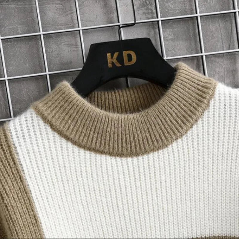 Sweaters  Casual Patchwork  Knitted Pullovers Round Neck