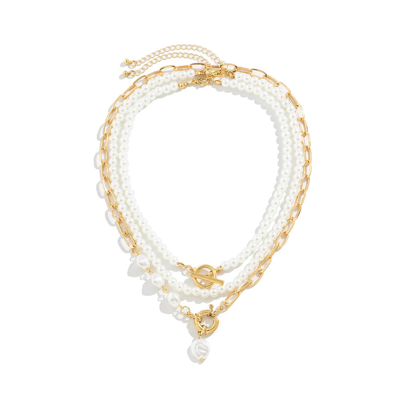 Multilayer Imitation Pearl OT Buckle Pendant Necklace