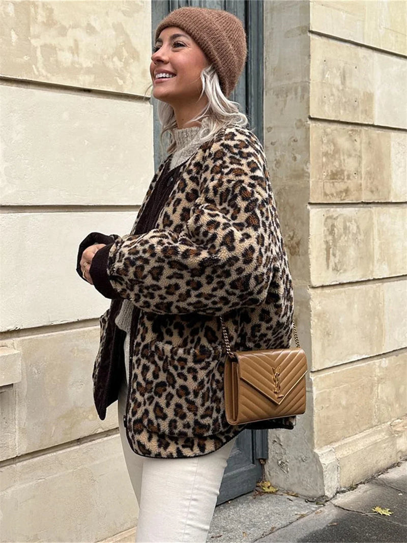 Casual Ladies Commuter Leopard Jacket