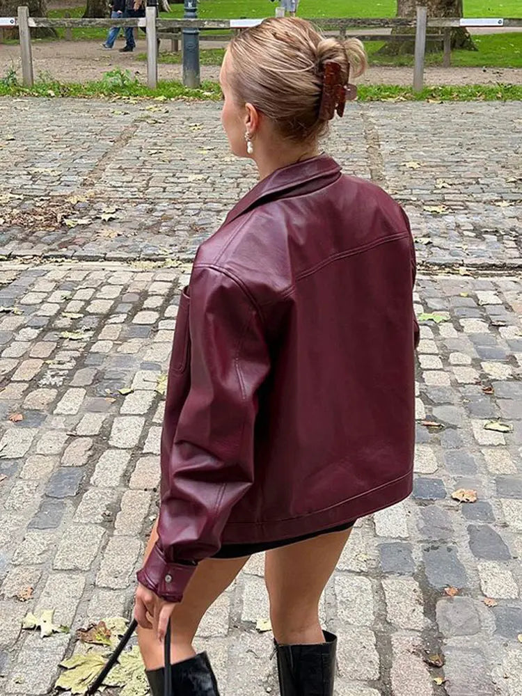 Lapel Zipper Leather Cropped Coat Jackets