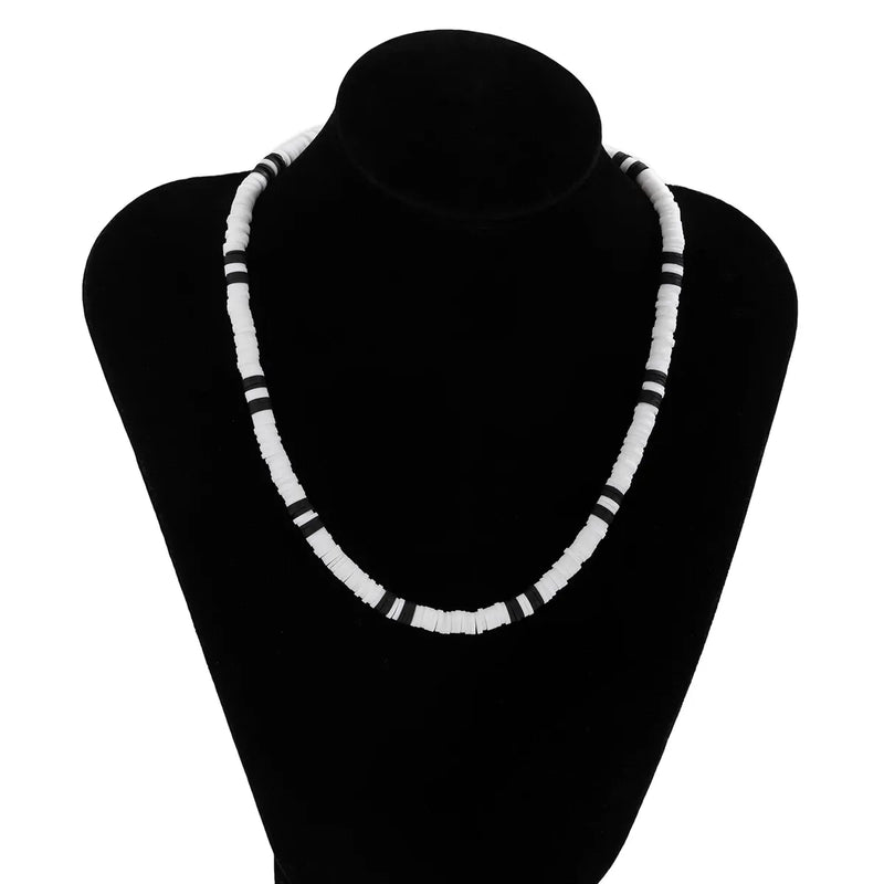 White Black Color Soft Clay Beads Choker Necklaces